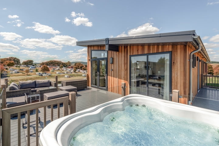 Lodge with hot tub